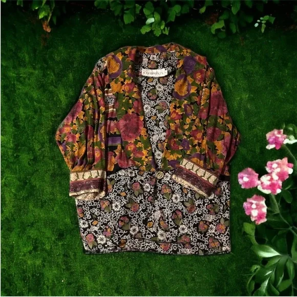 Vintage Mixed Floral Oversized Blazer Jacket 90s Maximalist Art-To-Wear Artsy M - Picture 13 of 13